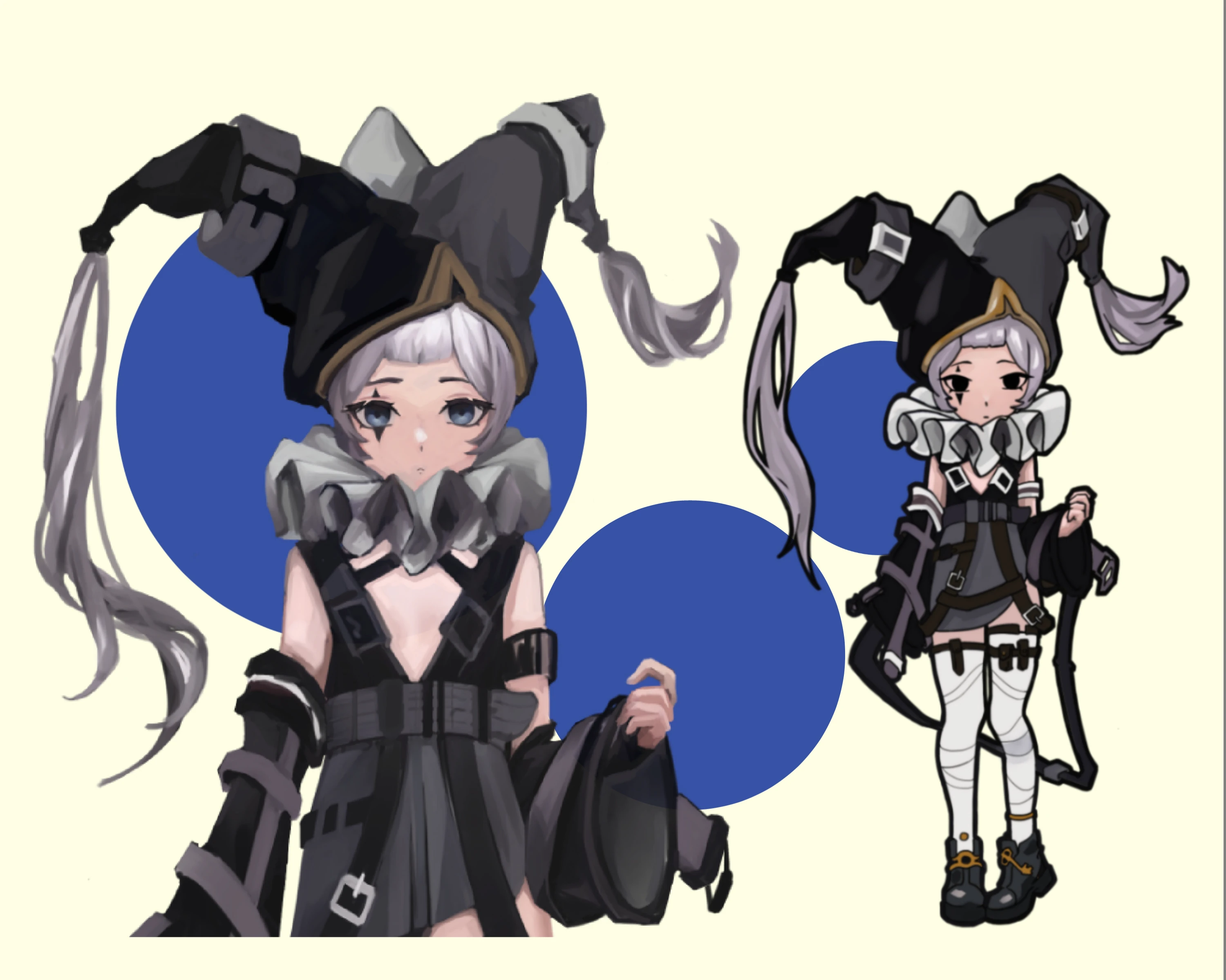 人物设计——黑巫师帽少女与小丑装少女