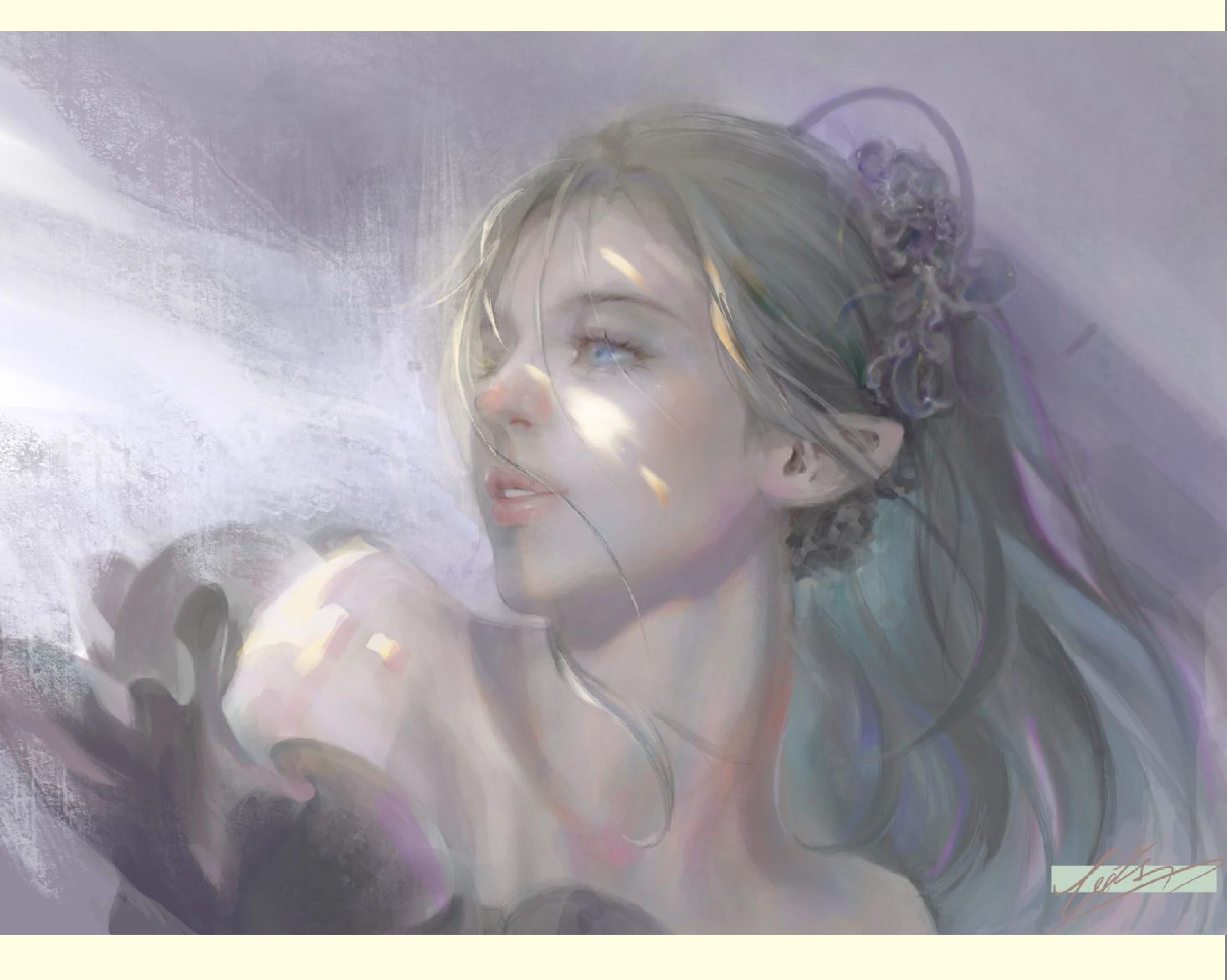 插画——灰发女性半身像